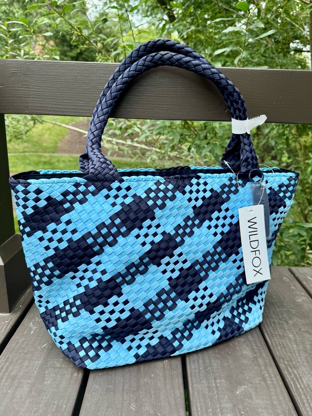 Wildfox Blue and Navy Large Woven Tote Bag